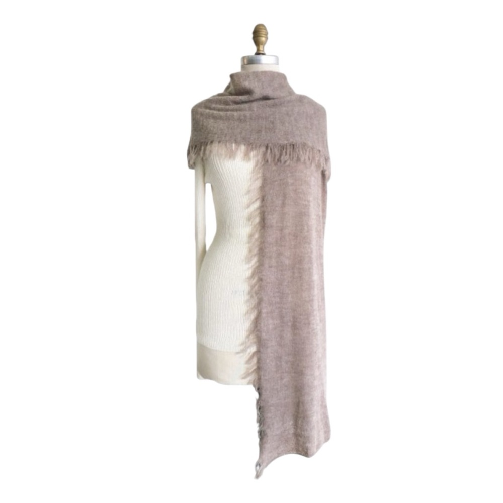 LATIERRA Sierra Hand-brushed Baby Alpaca Scarf in taupe - Picture 3 of 8